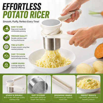 🥔Potato Ricer Masher Ergonomic Twist-Action Hand Manual Stainless Steel For Mashed Potato, Vegetable Purees, Stainless Steel