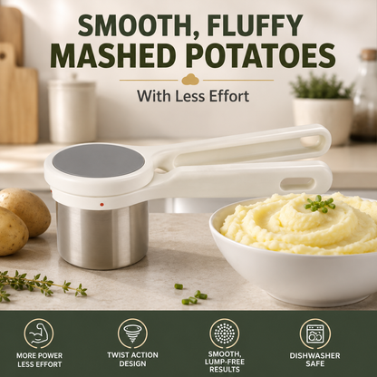 🥔Potato Ricer Masher Ergonomic Twist-Action Hand Manual Stainless Steel For Mashed Potato, Vegetable Purees, Stainless Steel