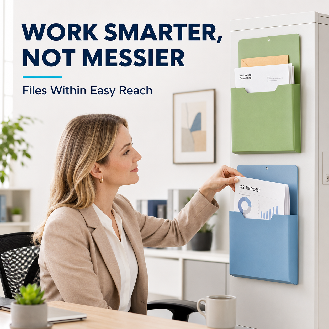 Magnetic File Organizer  | Wall-Mount Folder Holder for Classroom, Office, Whiteboard & Refrigerator