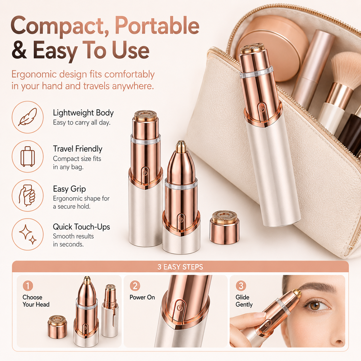 2-in-1 Facial & Eyebrow Hair Trimmer | Painless Peach Fuzz Remover