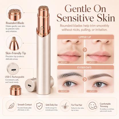 2-in-1 Facial & Eyebrow Hair Trimmer | Painless Peach Fuzz Remover
