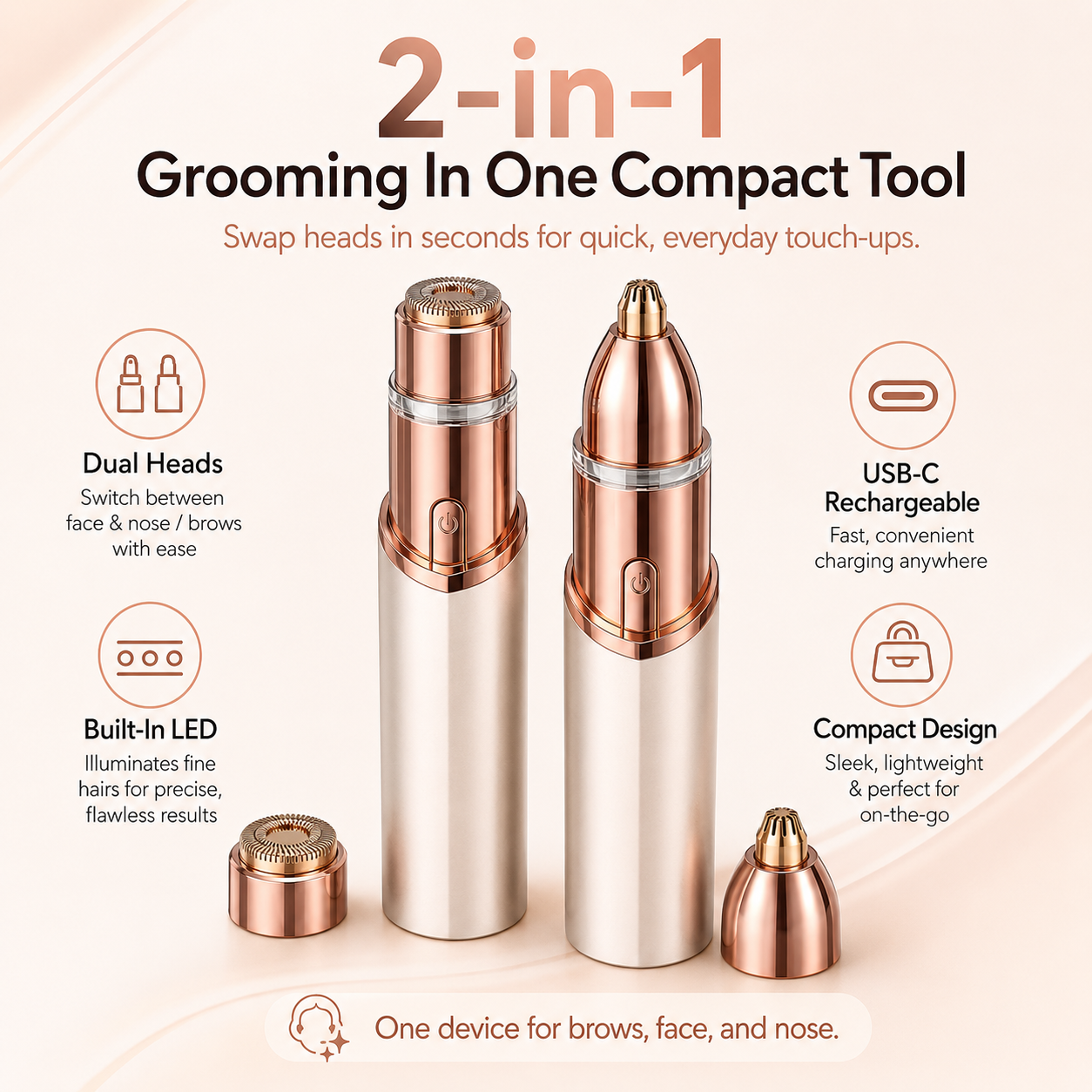 2-in-1 Facial & Eyebrow Hair Trimmer | Painless Peach Fuzz Remover