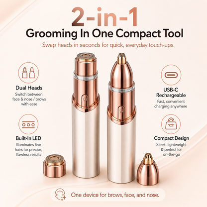 2-in-1 Facial & Eyebrow Hair Trimmer | Painless Peach Fuzz Remover