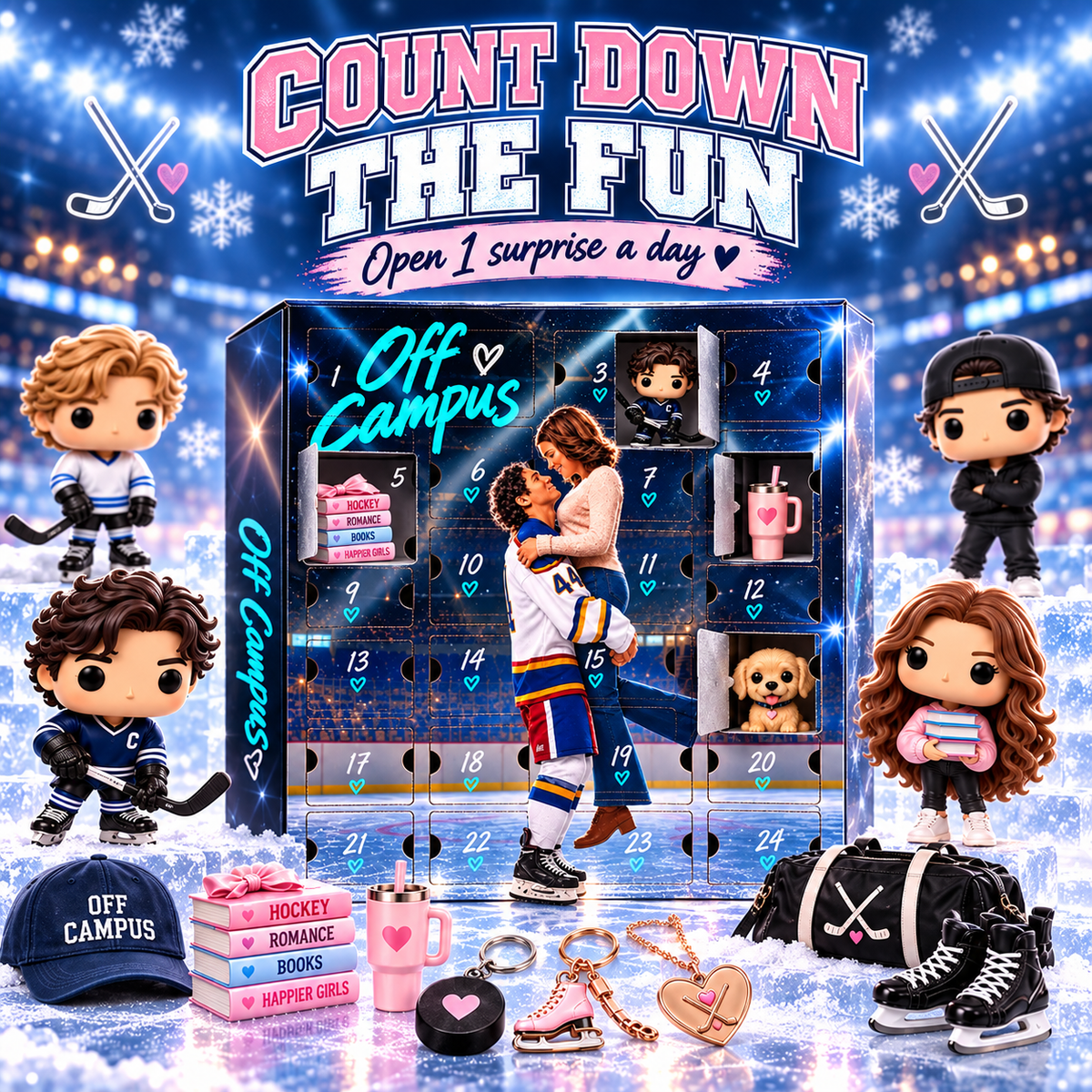🏒 Off Campus 24-Day Collectible Surprise Calendar💗 – Hockey Romance Mini Figures & Gift Set！！！🎁