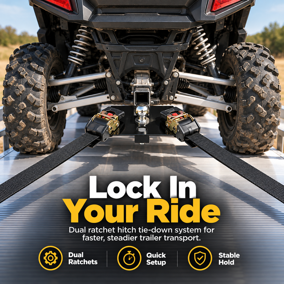 UTV & ATV Receiver Tie-Down Kit – Dual Ratchet Straps & Removable Bracket