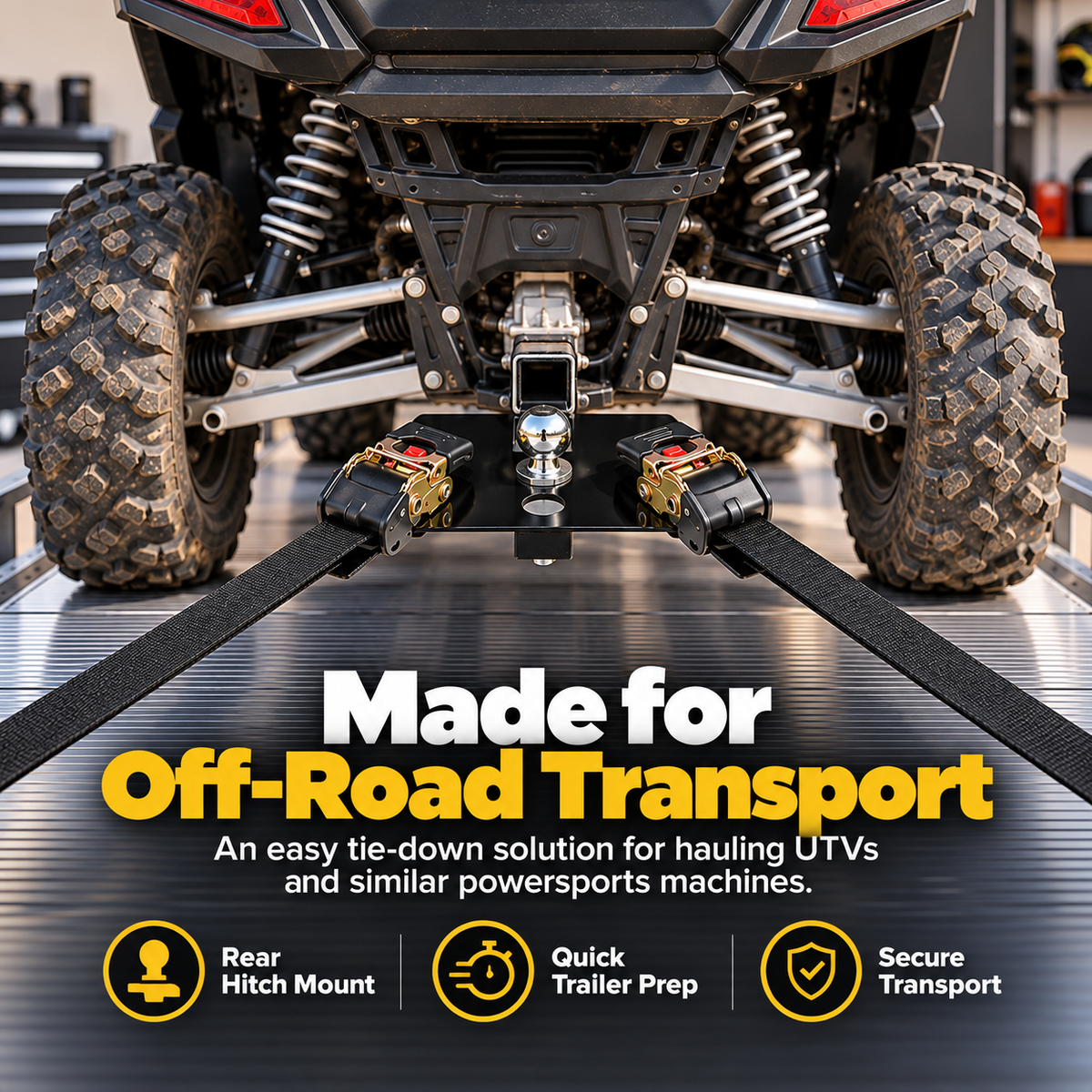 UTV & ATV Receiver Tie-Down Kit – Dual Ratchet Straps & Removable Bracket