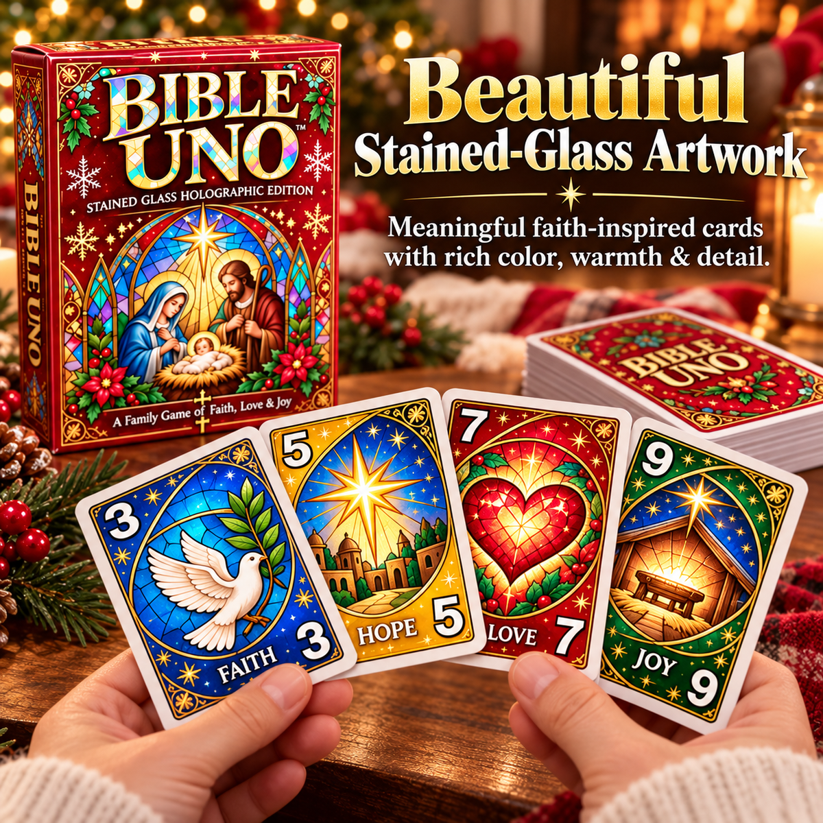 Bible UNO stained glass card artwork
