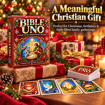 ⏰ LAST DAY 50% OFF✝️ Bible UNO Card Game – Stained-Glass Edition for Family Game Nights & Meaningful Christmas Gifts 🎁