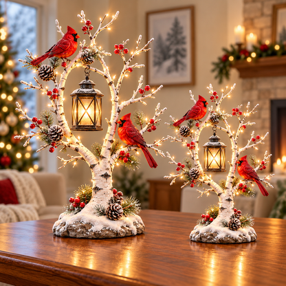 ❤️🐦 Cardinal Winter Lantern Tree – Lighted Snowy Birch Decoration & Meaningful Gift ✨