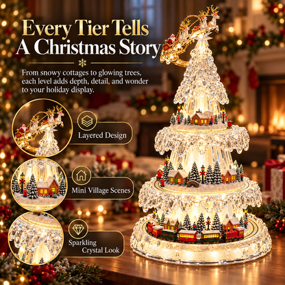 🎄 Lighted Animated Christmas Tree Village – Crystal-Look Holiday Centerpiece with Moving Train & Santa Sleigh ✨