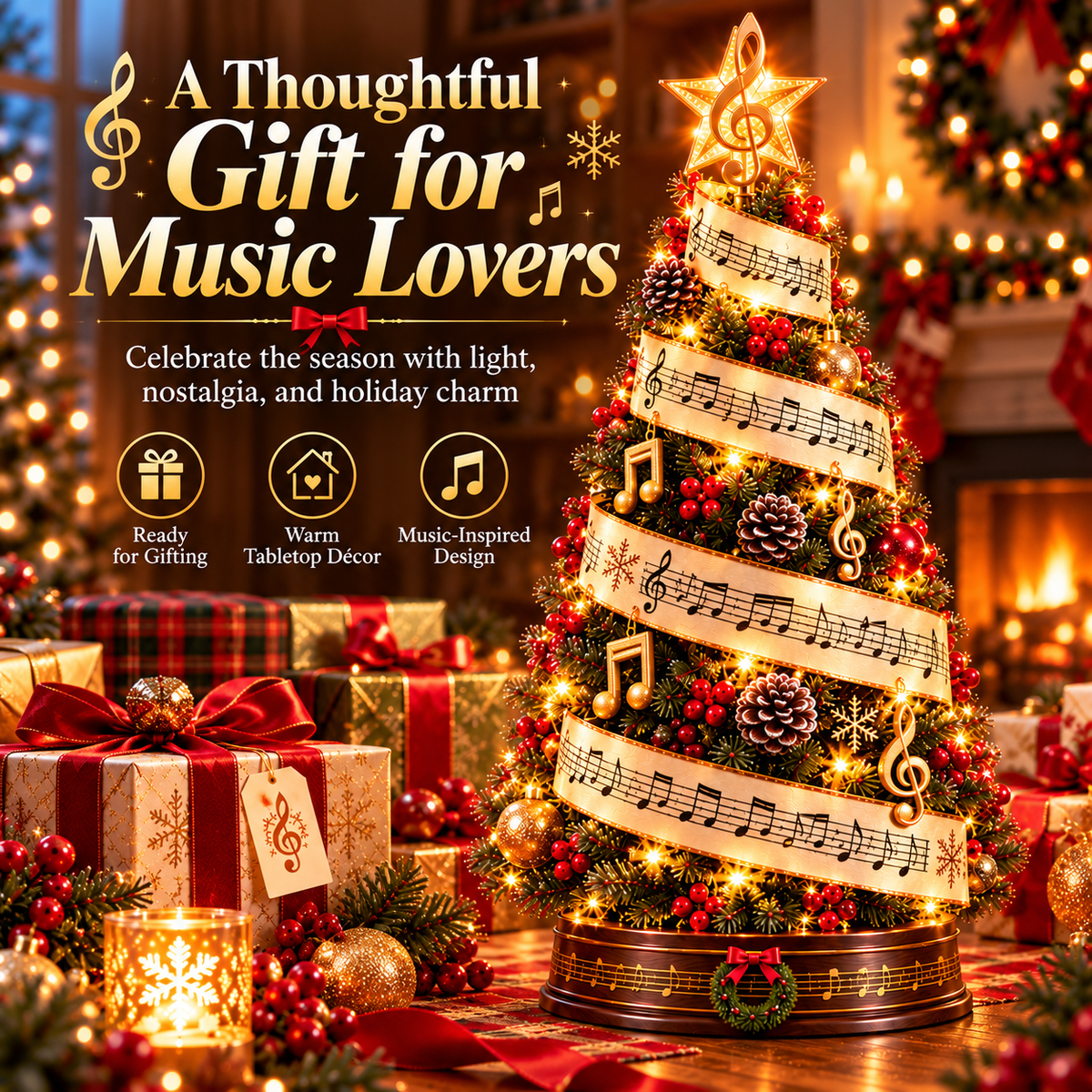 🎼 Sheet Music Christmas Tree Light – LED Musical Holiday Decor for Music Lovers