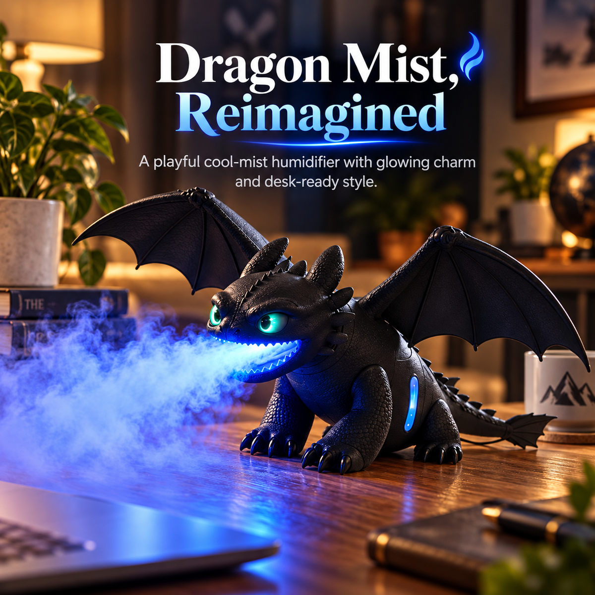 🐉 Dragon Breath Mist Humidifier – Blue LED Fantasy Desk Decor