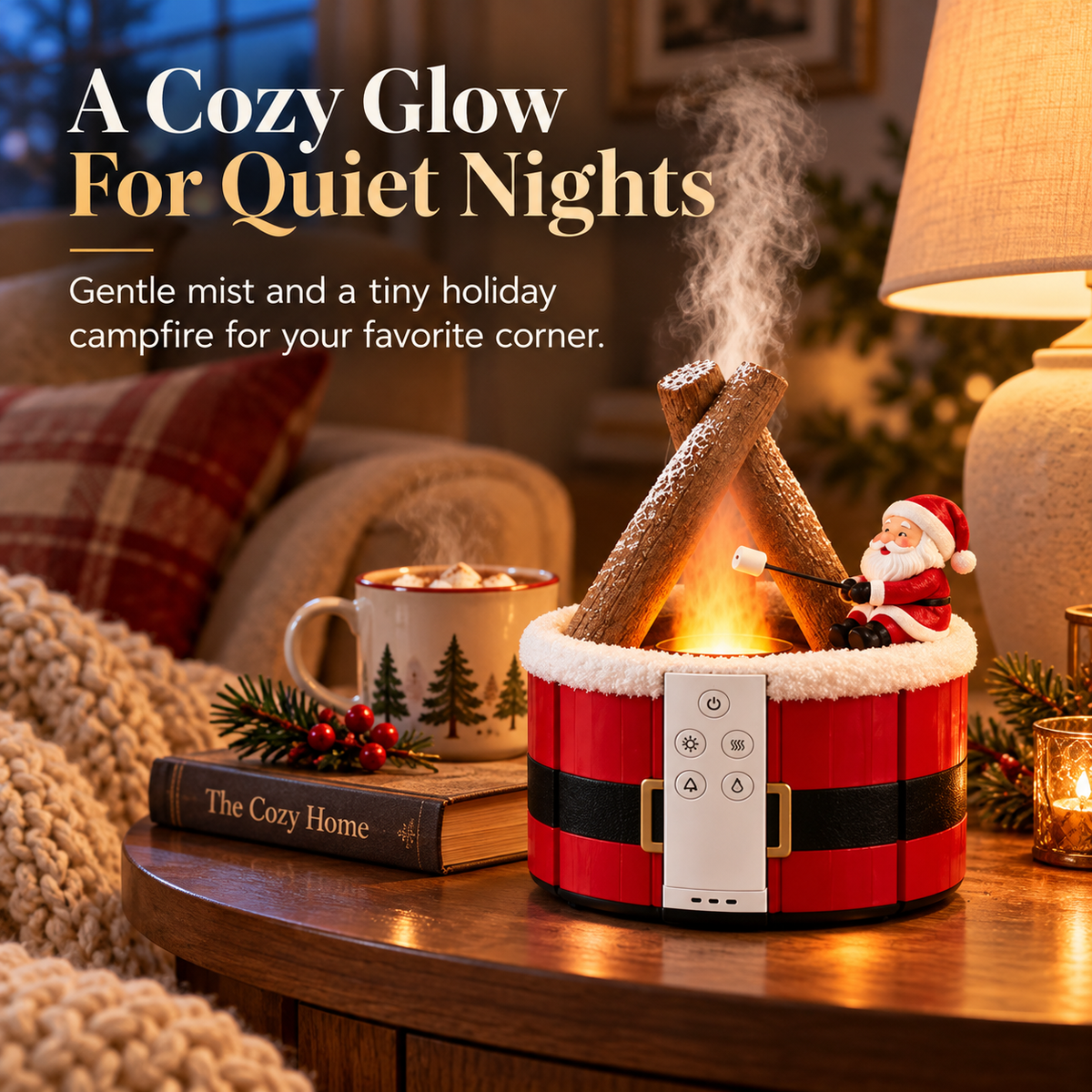 🎄🔥 MerryMist™ Christmas Campfire Diffuser – Santa & Gingerbread Glowing Flame-Mist Holiday Decor ✨🎁