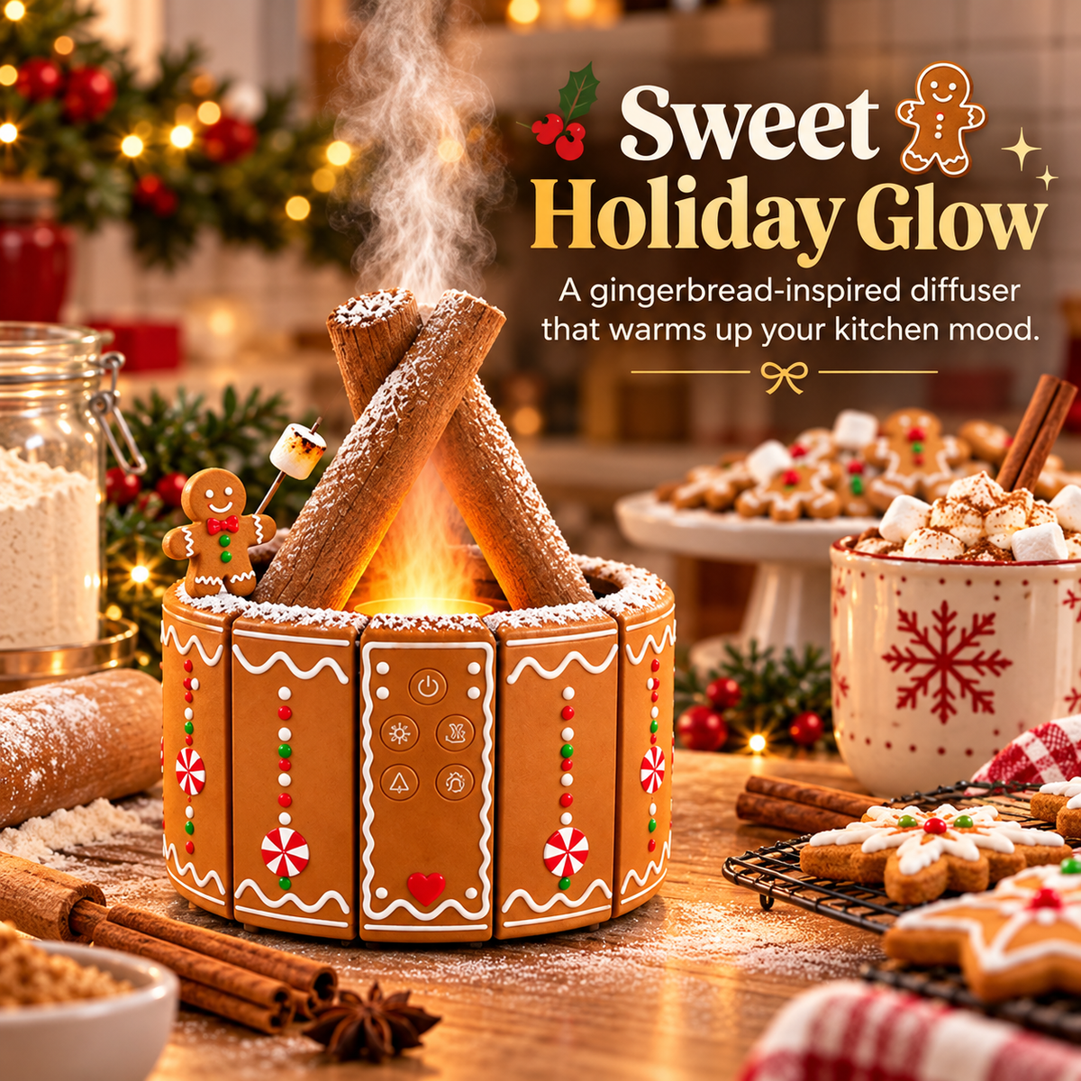 🎄🔥 MerryMist™ Christmas Campfire Diffuser – Santa & Gingerbread Glowing Flame-Mist Holiday Decor ✨🎁