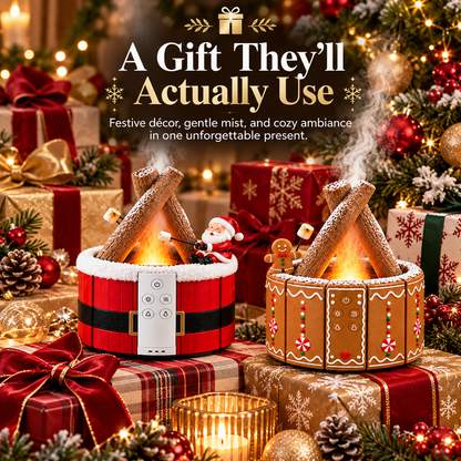 🎄🔥 MerryMist™ Christmas Campfire Diffuser – Santa & Gingerbread Glowing Flame-Mist Holiday Decor ✨🎁