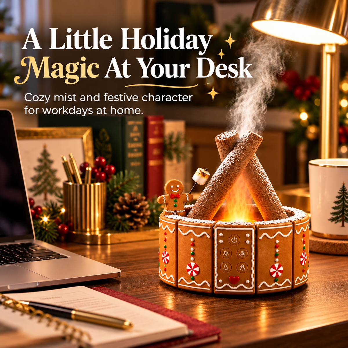 🎄🔥 MerryMist™ Christmas Campfire Diffuser – Santa & Gingerbread Glowing Flame-Mist Holiday Decor ✨🎁
