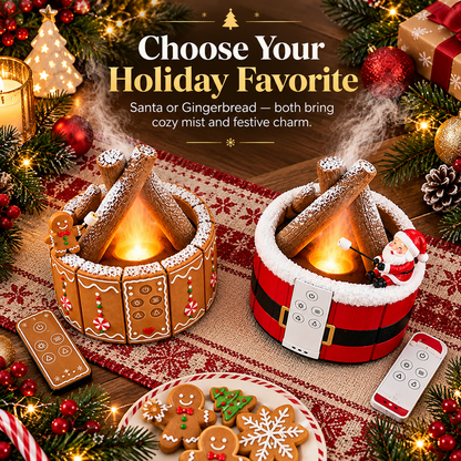 🎄🔥 MerryMist™ Christmas Campfire Diffuser – Santa & Gingerbread Glowing Flame-Mist Holiday Decor ✨🎁