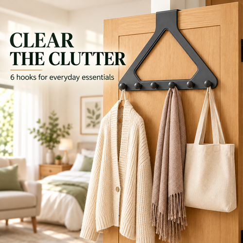🏡 Over-the-Door 6-Hook Organizer | No-Drill Space-Saving Rack for Clothes, Towels & Bags