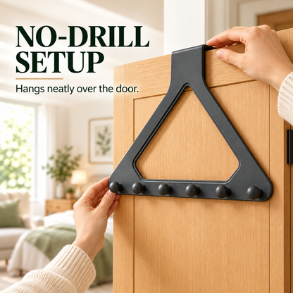 🏡 Over-the-Door 6-Hook Organizer | No-Drill Space-Saving Rack for Clothes, Towels & Bags