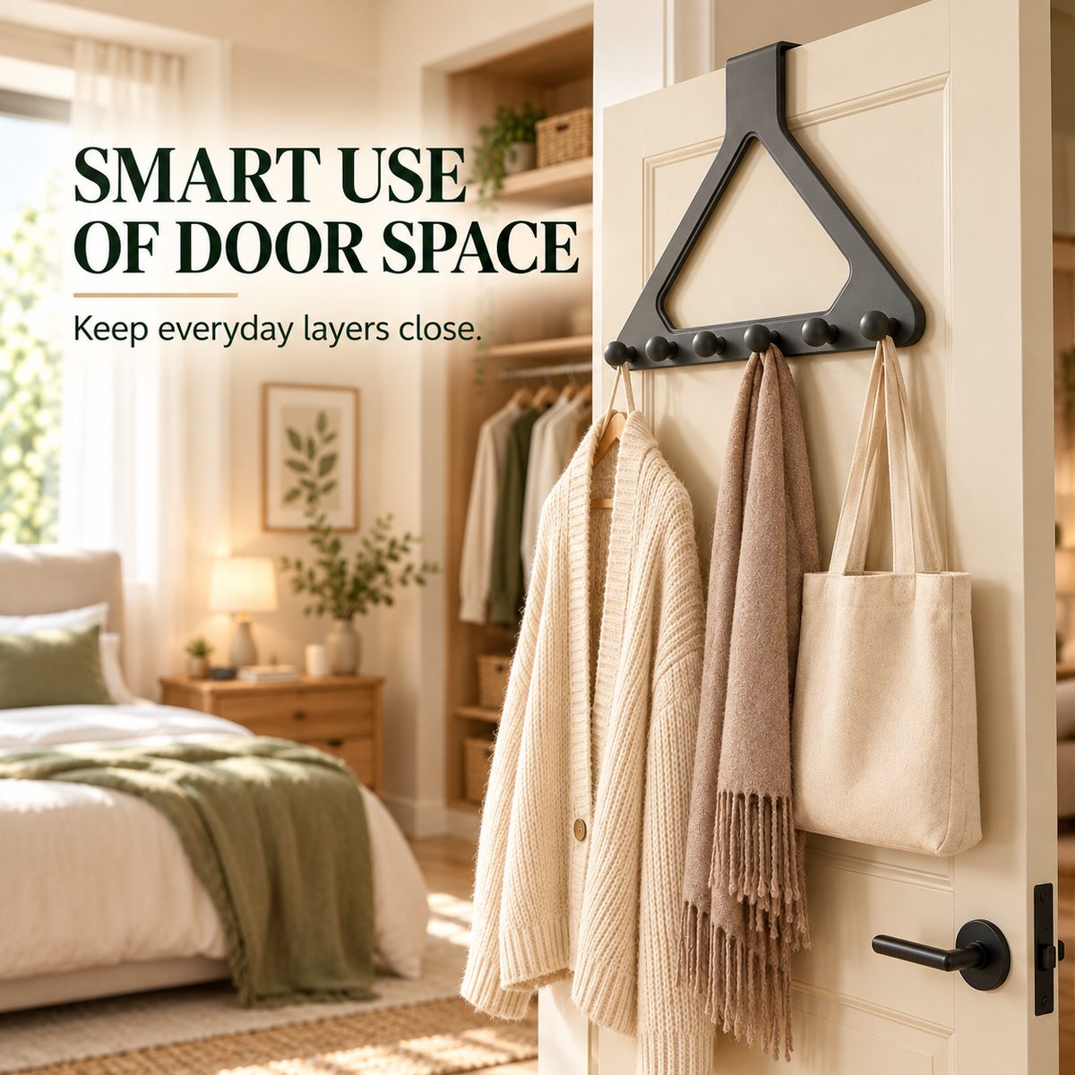 🏡 Over-the-Door 6-Hook Organizer | No-Drill Space-Saving Rack for Clothes, Towels & Bags