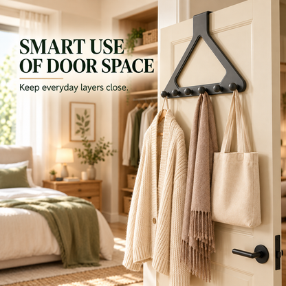 🏡 Over-the-Door 6-Hook Organizer | No-Drill Space-Saving Rack for Clothes, Towels & Bags