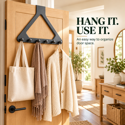 🏡 Over-the-Door 6-Hook Organizer | No-Drill Space-Saving Rack for Clothes, Towels & Bags