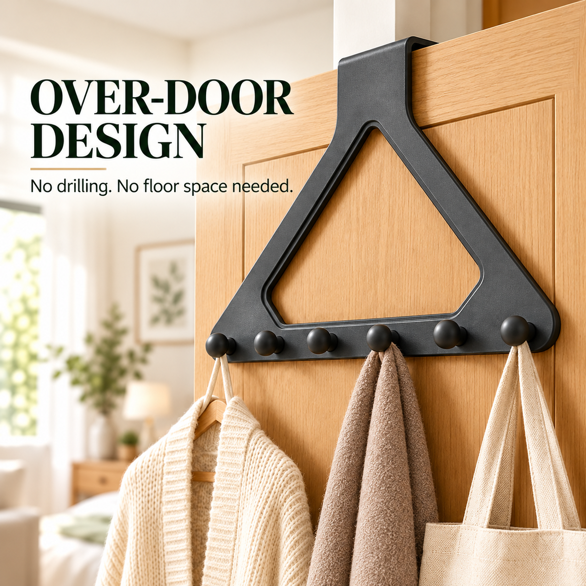 🏡 Over-the-Door 6-Hook Organizer | No-Drill Space-Saving Rack for Clothes, Towels & Bags