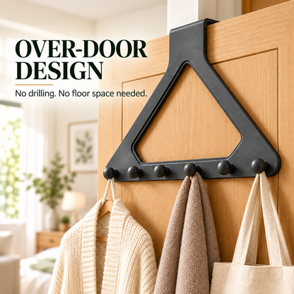 🏡 Over-the-Door 6-Hook Organizer | No-Drill Space-Saving Rack for Clothes, Towels & Bags