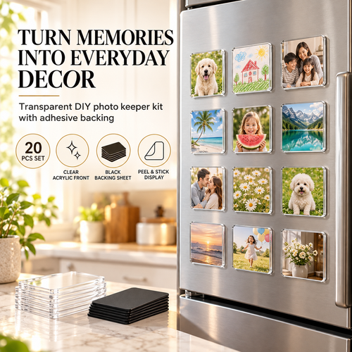 📸 DIY Magnetic Photo Keeper Kit – 20 Clear Acrylic Mini Frames for Memories, Pets & Personalized Gifts ✨