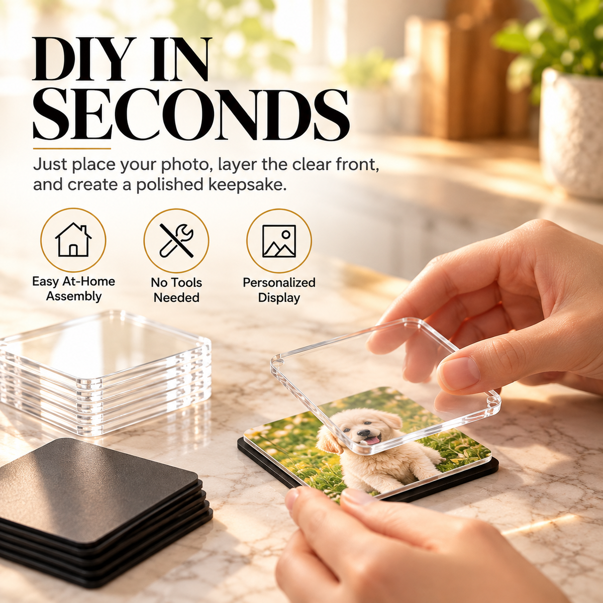 📸 DIY Magnetic Photo Keeper Kit – 20 Clear Acrylic Mini Frames for Memories, Pets & Personalized Gifts ✨