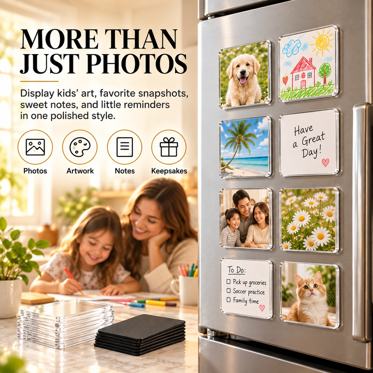 📸 DIY Magnetic Photo Keeper Kit – 20 Clear Acrylic Mini Frames for Memories, Pets & Personalized Gifts ✨