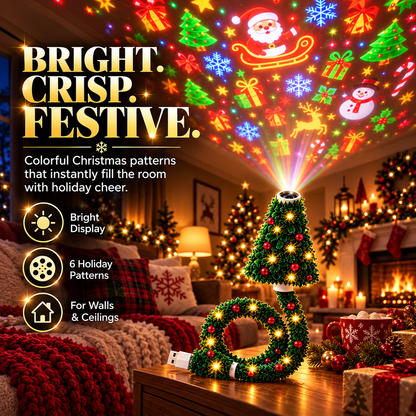 🎄✨ USB Christmas Projection Lamp – 6 Festive Scenes, Flexible Tree-Shaped Holiday Projector 🎅