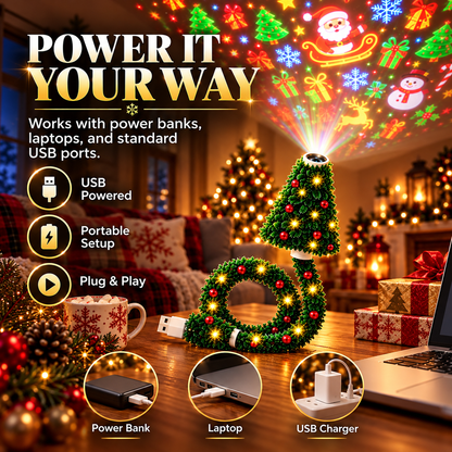 🎄✨ USB Christmas Projection Lamp – 6 Festive Scenes, Flexible Tree-Shaped Holiday Projector 🎅