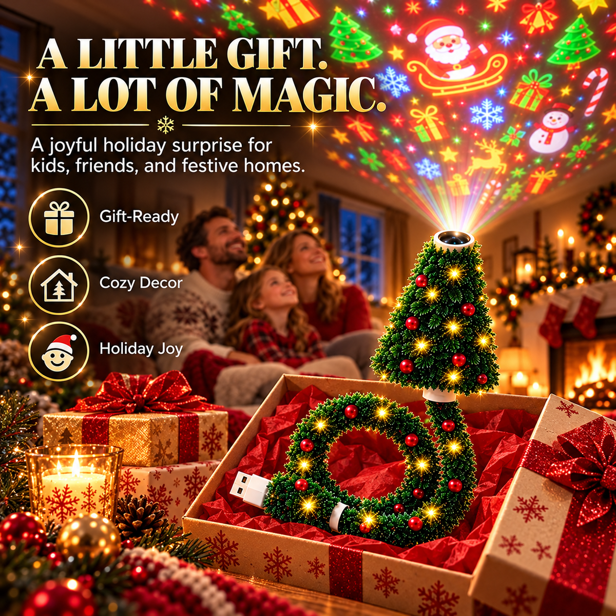 🎄✨ USB Christmas Projection Lamp – 6 Festive Scenes, Flexible Tree-Shaped Holiday Projector 🎅