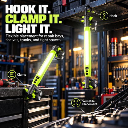 🔦 Rechargeable COB Work Light – Magnetic LED Mechanic Light with Hook, Clamp, 360° Rotation & USB-C ⚡