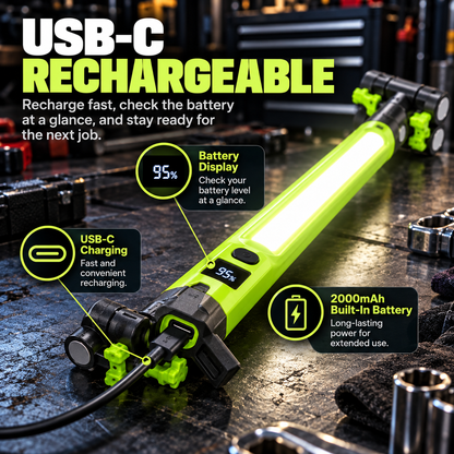 🔦 Rechargeable COB Work Light – Magnetic LED Mechanic Light with Hook, Clamp, 360° Rotation & USB-C ⚡