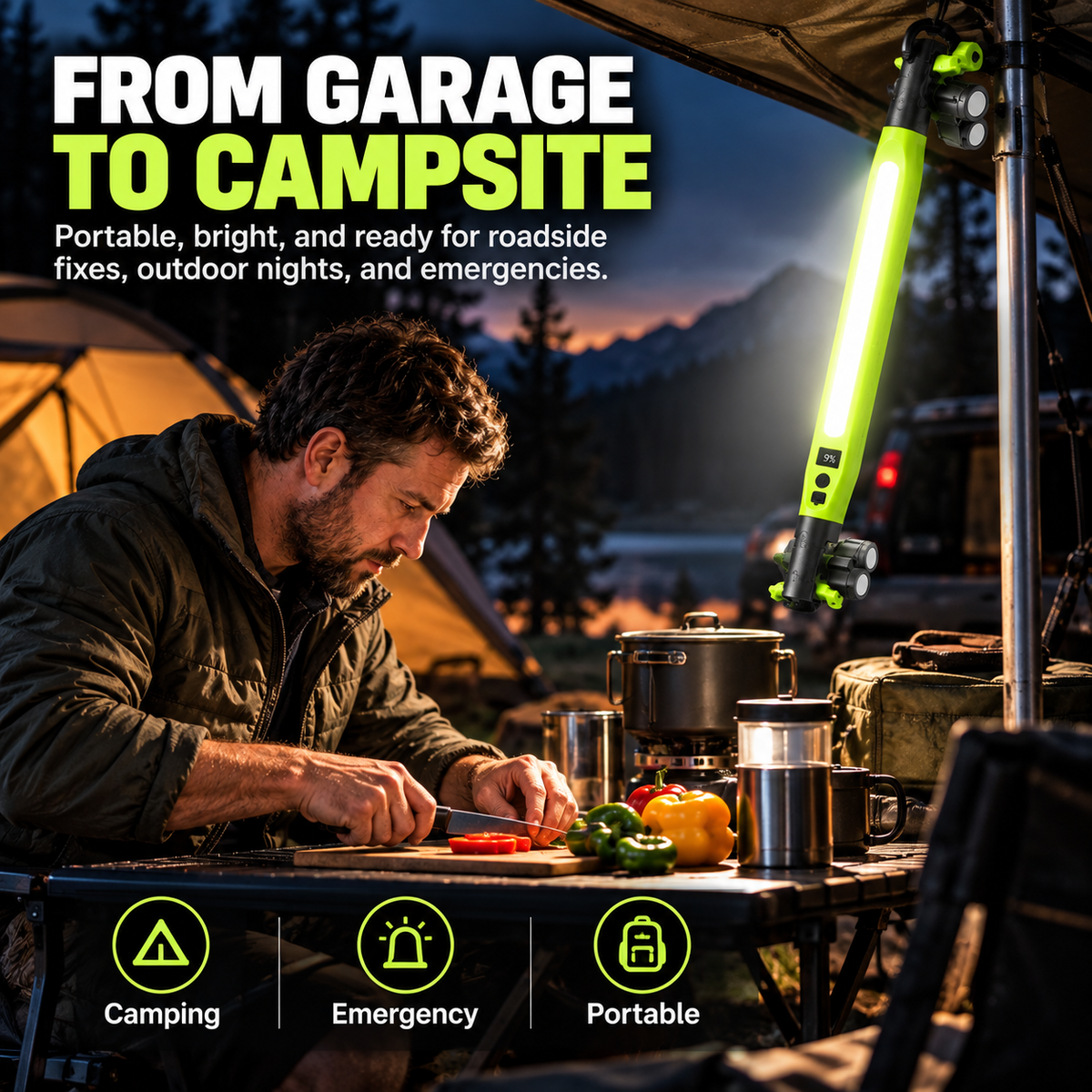 🔦 Rechargeable COB Work Light – Magnetic LED Mechanic Light with Hook, Clamp, 360° Rotation & USB-C ⚡