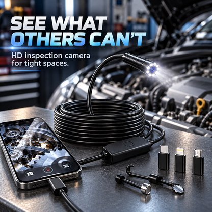 🔍 HD Inspection Camera for iPhone & Android – 11.48FT Cable, 8 LED Lights & Waterproof Probe 🚗