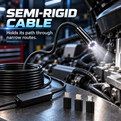🔍 HD Inspection Camera for iPhone & Android – 11.48FT Cable, 8 LED Lights & Waterproof Probe 🚗