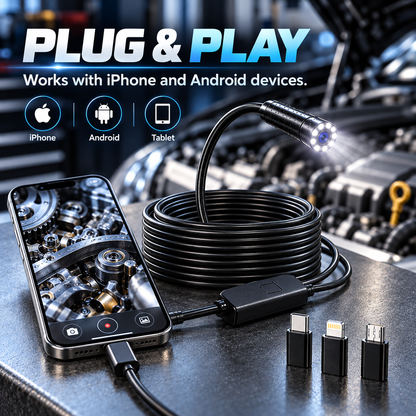 🔍 HD Inspection Camera for iPhone & Android – 11.48FT Cable, 8 LED Lights & Waterproof Probe 🚗