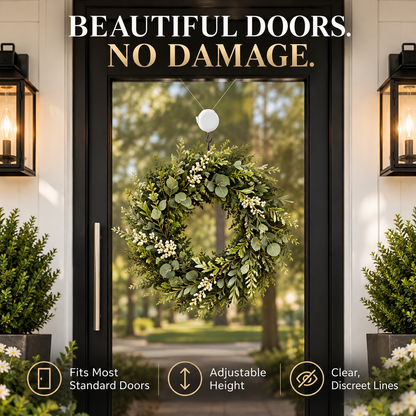 🎄 No-Damage Wreath Hanger – Adjustable Clear Door Hanging Hook for Front, Glass & Screen Doors | Holds Up to 8 lbs