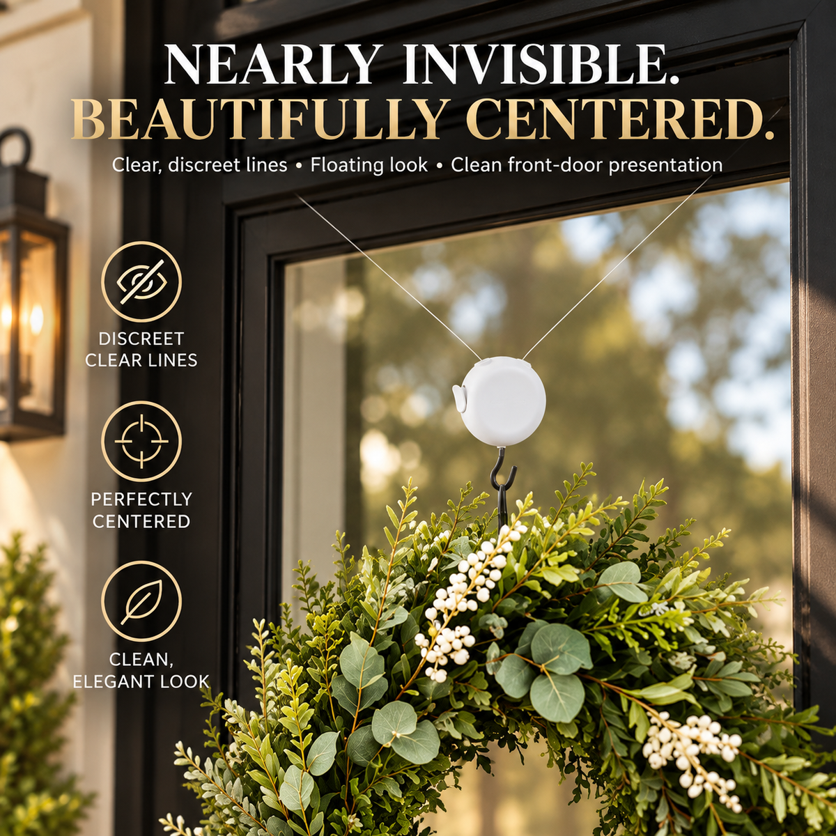 🎄 No-Damage Wreath Hanger – Adjustable Clear Door Hanging Hook for Front, Glass & Screen Doors | Holds Up to 8 lbs