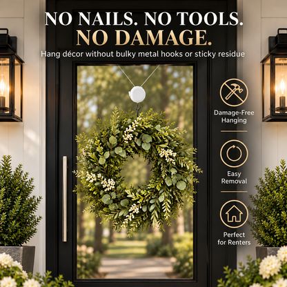 🎄 No-Damage Wreath Hanger – Adjustable Clear Door Hanging Hook for Front, Glass & Screen Doors | Holds Up to 8 lbs