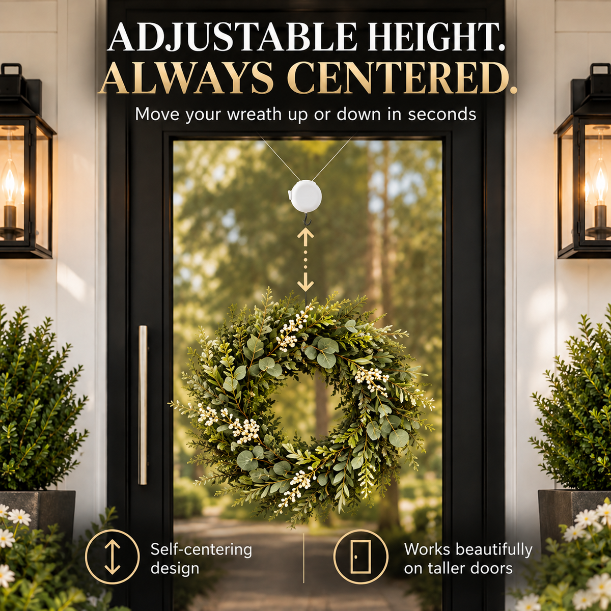 🎄 No-Damage Wreath Hanger – Adjustable Clear Door Hanging Hook for Front, Glass & Screen Doors | Holds Up to 8 lbs