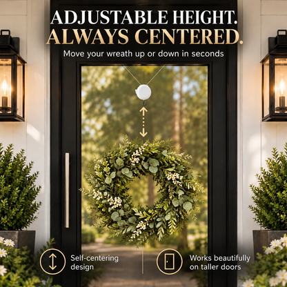 🎄 No-Damage Wreath Hanger – Adjustable Clear Door Hanging Hook for Front, Glass & Screen Doors | Holds Up to 8 lbs