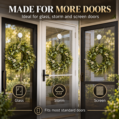 🎄 No-Damage Wreath Hanger – Adjustable Clear Door Hanging Hook for Front, Glass & Screen Doors | Holds Up to 8 lbs