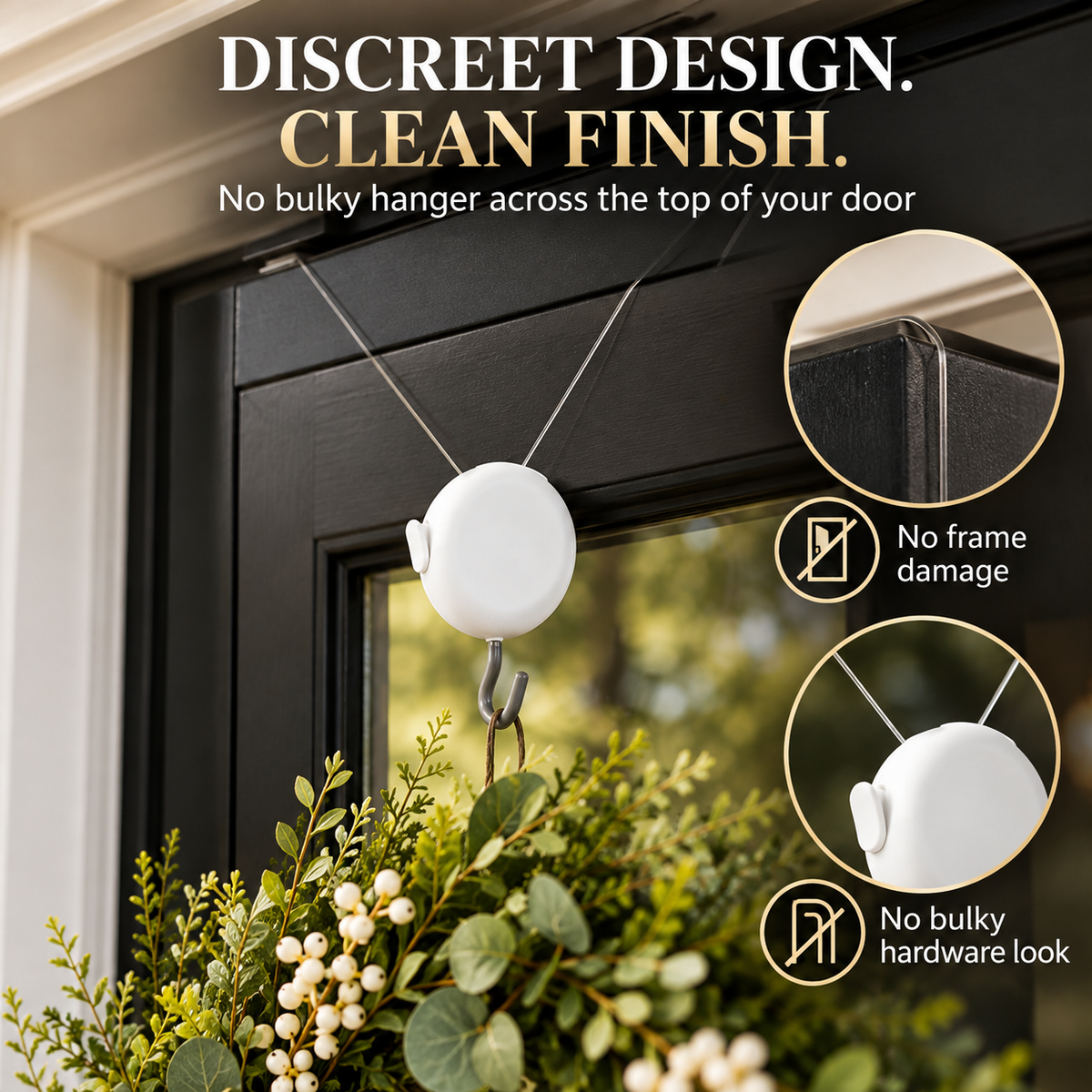 🎄 No-Damage Wreath Hanger – Adjustable Clear Door Hanging Hook for Front, Glass & Screen Doors | Holds Up to 8 lbs