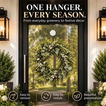 🎄 No-Damage Wreath Hanger – Adjustable Clear Door Hanging Hook for Front, Glass & Screen Doors | Holds Up to 8 lbs