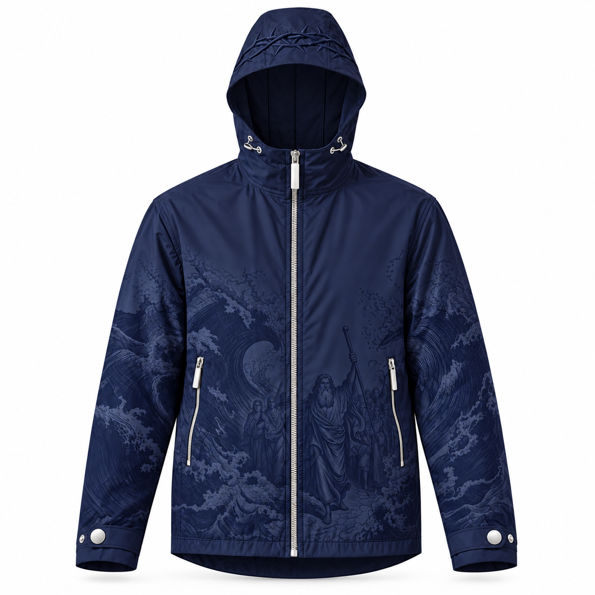 🌧️ The Rain Shell – 3-Layer Waterproof Jacket | Faith-Inspired Artwork, Embroidered Hood & Premium Metal Details