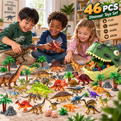 💯46 Pcs Dinosaur Toys Set Realistic Figures with Forest and Dinosaur Egg